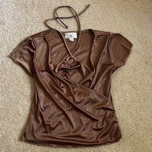 Express Bronze Shimmer Wrap Blouse